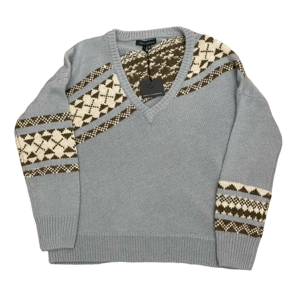 Skull Cashmere Lilian V-Neck Alpaca Wool Fair Isle Print Sweater Sz M - Picture 11 of 16